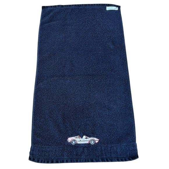 Vintage Ames Corvette Hand Towel Checkerboard Border Cotton Velour 16x30 GUC - Picture 2 of 12